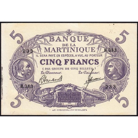 Martinique - Pick 6_3 - 5 francs - Série H.383 - 1945 - Etat : TTB+