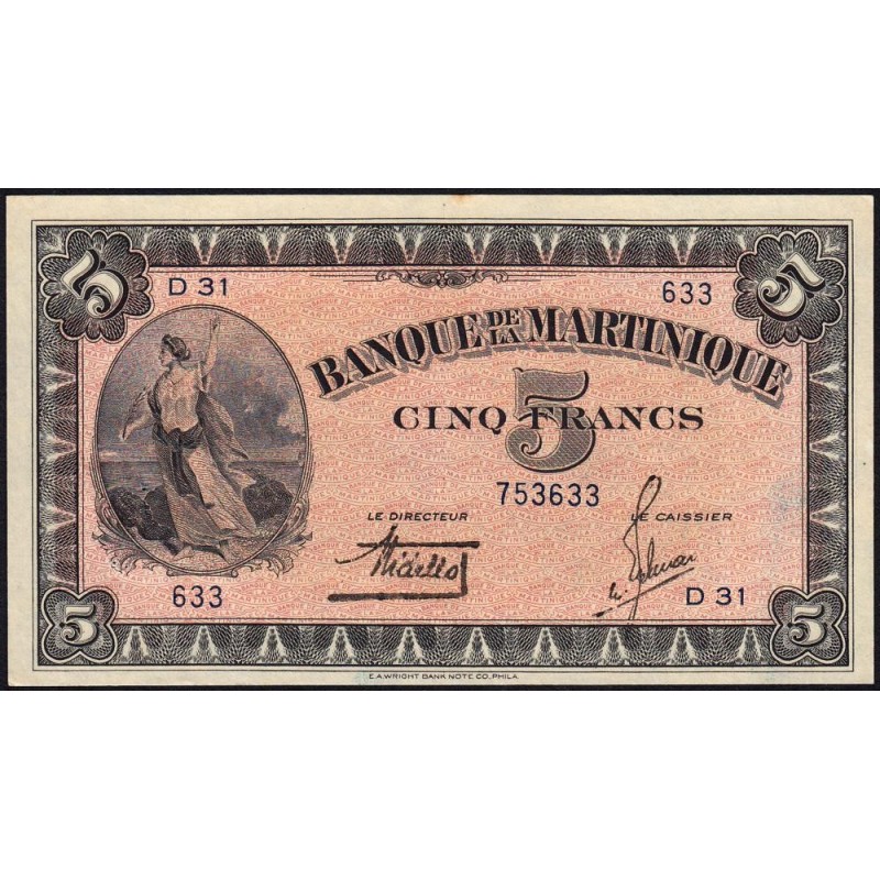 Martinique - Pick 16_1 - 5 francs - Série D 31 - 1942 - Etat : pr.SPL