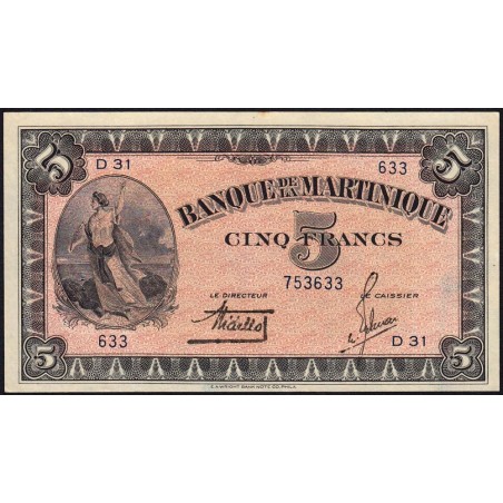 Martinique - Pick 16_1 - 5 francs - Série D 31 - 1942 - Etat : pr.SPL