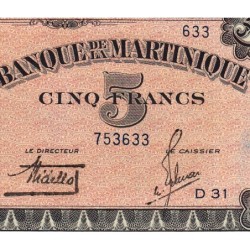Martinique - Pick 16_1 - 5 francs - Série D 31 - 1942 - Etat : pr.SPL