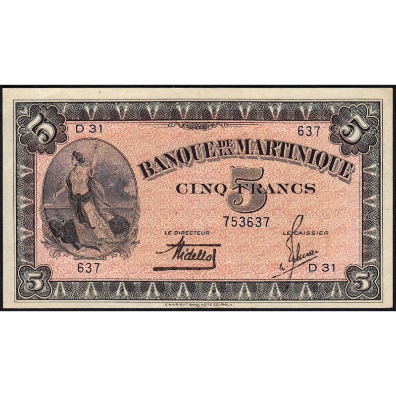 Martinique - Pick 16_1 - 5 francs - Série D 31 - 1942 - Etat : pr.SPL