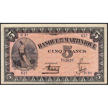 Martinique - Pick 16_1 - 5 francs - Série D 31 - 1942 - Etat : pr.SPL