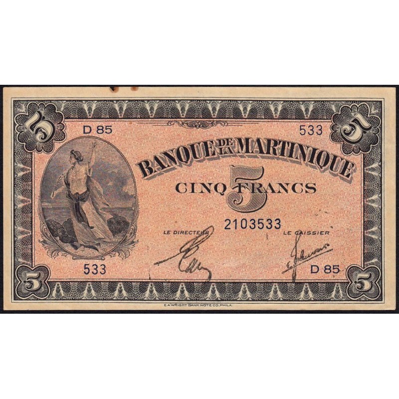 Martinique - Pick 16_2b - 5 francs - Série D 85 - 1944 - Etat : SUP