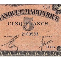 Martinique - Pick 16_2b - 5 francs - Série D 85 - 1944 - Etat : SUP