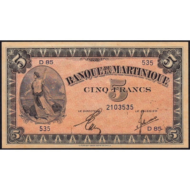Martinique - Pick 16_2b - 5 francs - Série D 85 - 1944 - Etat : SUP+