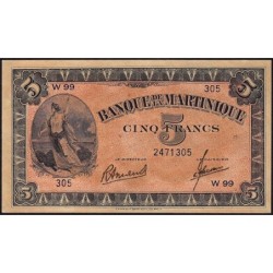Martinique - Pick 16_3 - 5 francs - Série W 99 (remplacement) - 1945 - Etat : SPL