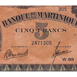 Martinique - Pick 16_3 - 5 francs - Série W 99 (remplacement) - 1945 - Etat : SPL