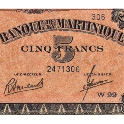 Martinique - Pick 16_3 - 5 francs - Série W 99 (remplacement) - 1945 - Etat : SPL