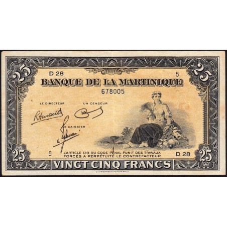 Martinique - Pick 17_3 - 25 francs - Série D 28 - 1945 - Etat : TTB+
