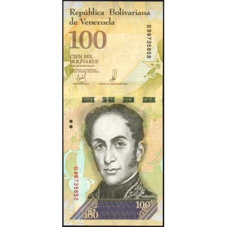 Venezuela - Pick 100b_3 - 100'000 bolivares - Série B - 13/12/2017 - Etat : NEUF