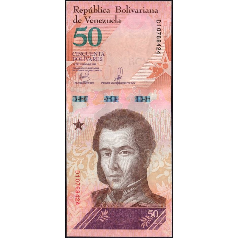 Venezuela - Pick 105a - 50 bolivares - Série D - 15/01/2018 - Etat : NEUF