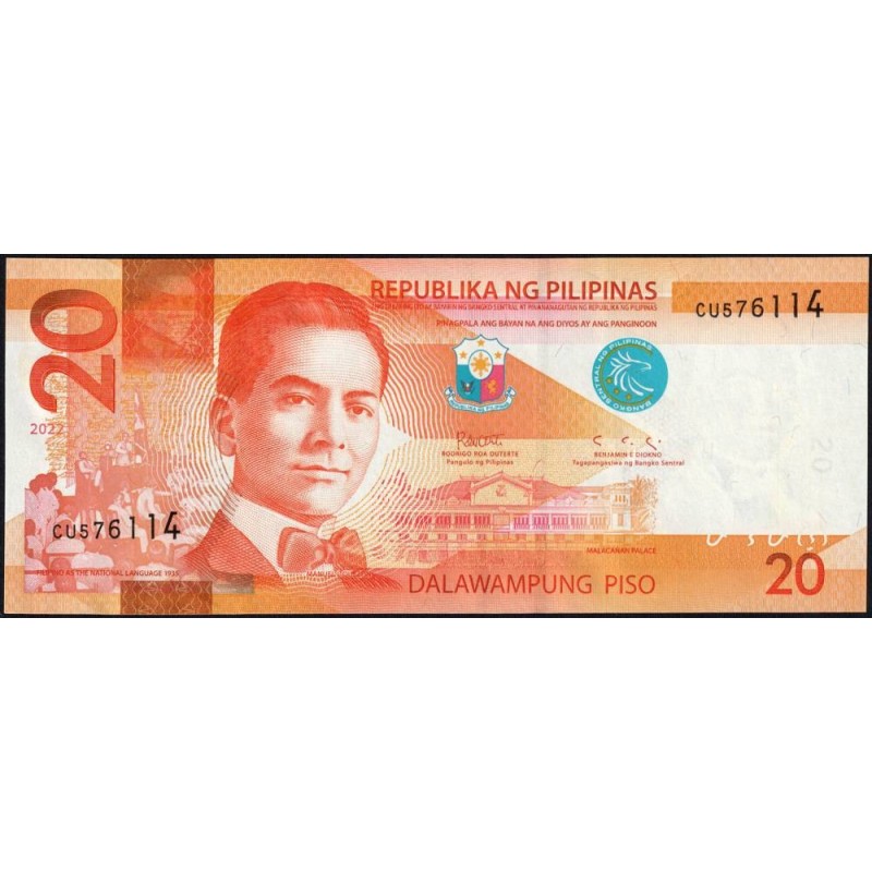 Philippines - Pick 206d_6b - 20 piso - Série CU - 2022 - Etat : NEUF