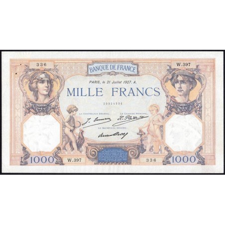 F 37-01 - 21/07/1927 - 1000 francs - Cérès et Mercure - Série W.397 (remplacement) - Etat : TTB+
