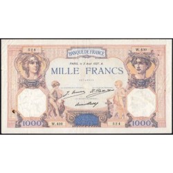 F 37-01 - 03/08/1927 - 1000 francs - Cérès et Mercure - Série W.430 (remplacement) - Etat : TB+