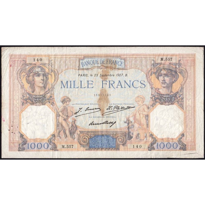 F 37-01 - 23/09/1927 - 1000 francs - Cérès et Mercure - Série M.557 - Etat : B+