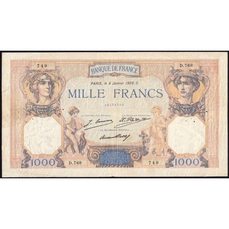 F 37-03 - 08/01/1929 - 1000 francs - Cérès et Mercure - Série D.768 - Etat : TB-