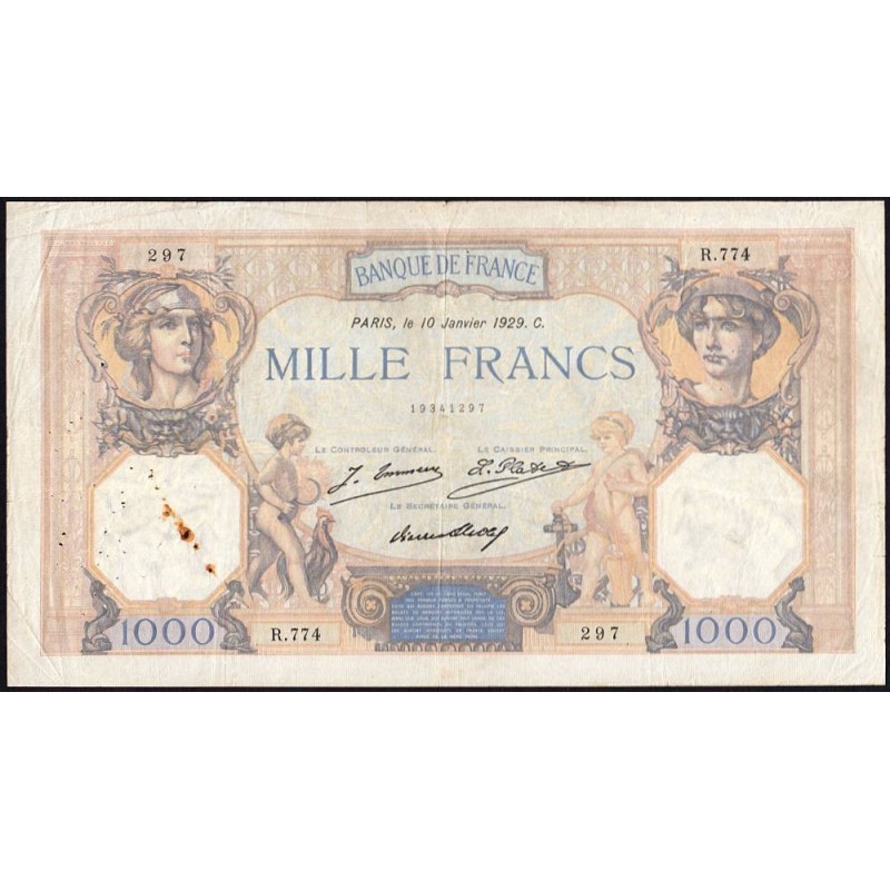 F 37-03 - 10/01/1929 - 1000 francs - Cérès et Mercure - Série R.774 - Etat : TB+