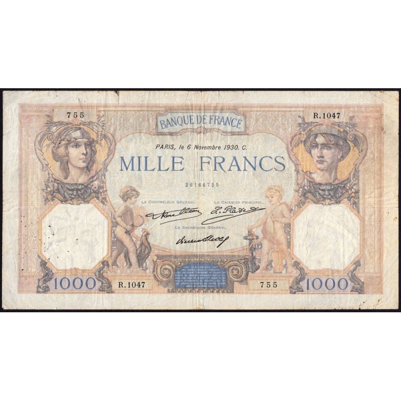 F 37-05 - 06/11/1930 - 1000 francs - Cérès et Mercure - Série R.1047 - Etat : B+