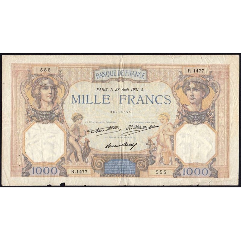 F 37-06 - 27/08/1931 - 1000 francs - Cérès et Mercure - Série R.1477 - Etat : TB-
