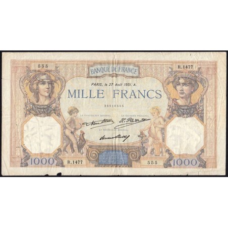 F 37-06 - 27/08/1931 - 1000 francs - Cérès et Mercure - Série R.1477 - Etat : TB-