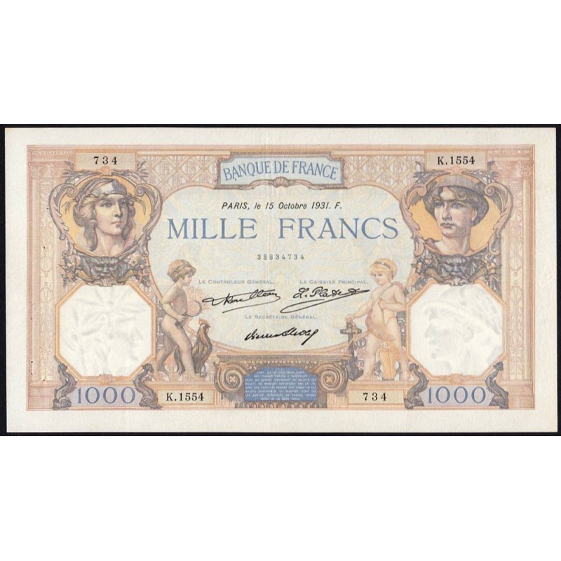 F 37-06 - 15/10/1931 - 1000 francs - Cérès et Mercure - Série K.1554 - Etat : TTB+ à SUP