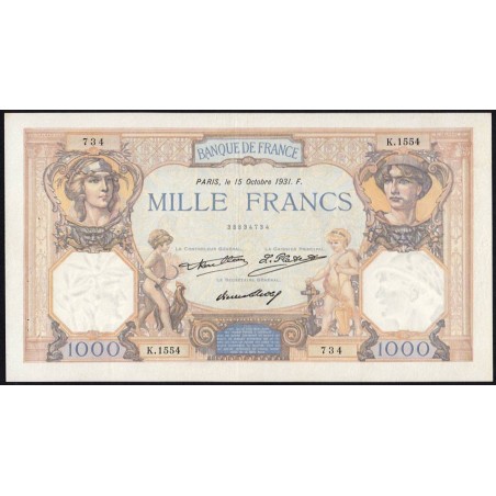F 37-06 - 15/10/1931 - 1000 francs - Cérès et Mercure - Série K.1554 - Etat : TTB+ à SUP
