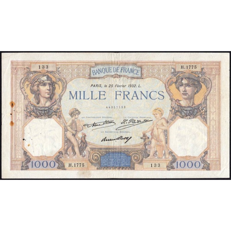 F 37-07 - 25/02/1932 - 1000 francs - Cérès et Mercure - Série H.1775 - Etat : TB+