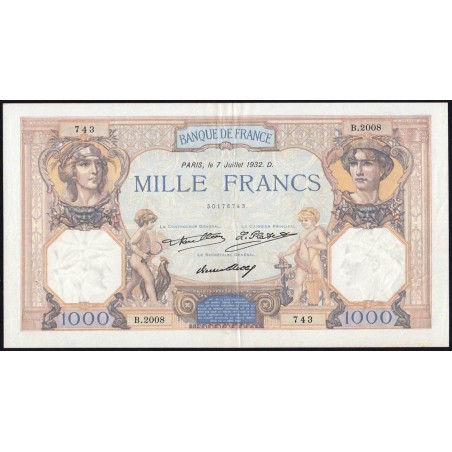 F 37-07 - 07/07/1932 - 1000 francs - Cérès et Mercure - Série B.2008 - Etat : TTB+ à SUP