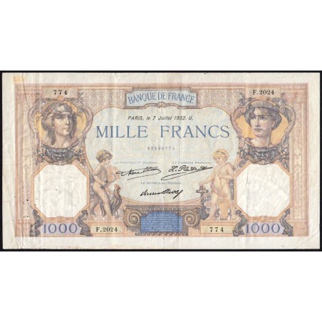 F 37-07 - 07/07/1932 - 1000 francs - Cérès et Mercure - Série F.2024 - Etat : TTB-