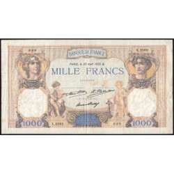 F 37-07 - 25/08/1932 - 1000 francs - Cérès et Mercure - Série X.2092 - Etat : TB-