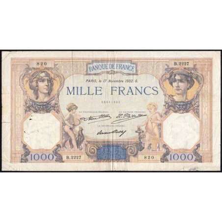 F 37-07 - 17/11/1932 - 1000 francs - Cérès et Mercure - Série B.2227 - Etat : TB-