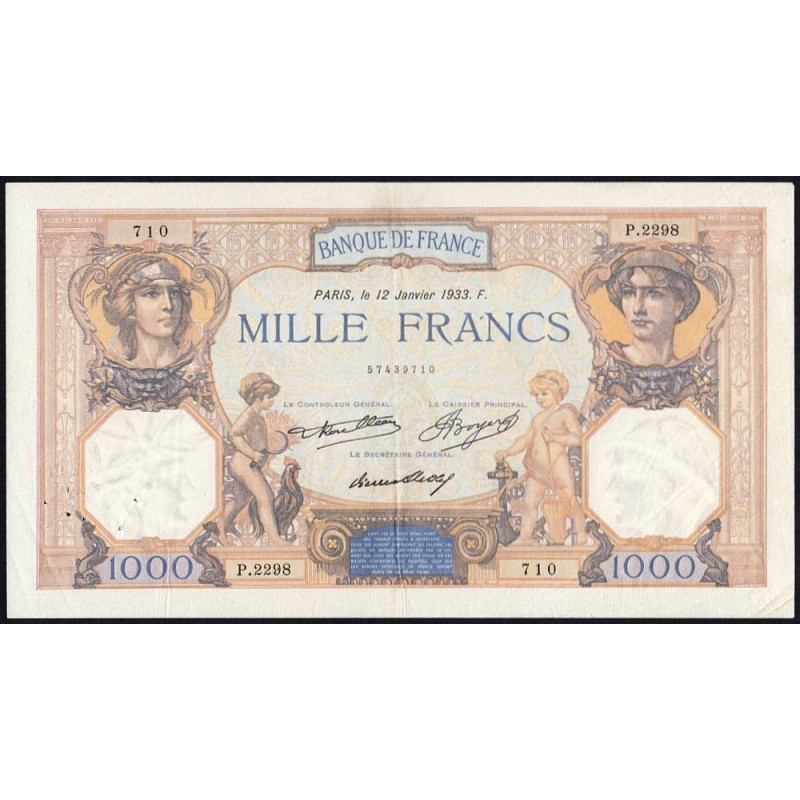 F 37-08 - 12/01/1933 - 1000 francs - Cérès et Mercure - Série P.2298 - Etat : TTB+ à SUP