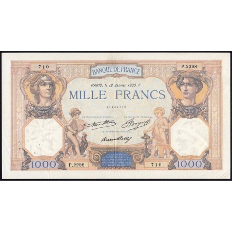 F 37-08 - 12/01/1933 - 1000 francs - Cérès et Mercure - Série P.2298 - Etat : TTB+ à SUP