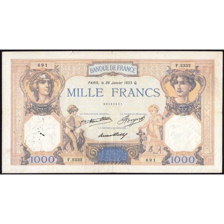 F 37-08 - 26/01/1933 - 1000 francs - Cérès et Mercure - Série F.2332 - Etat : TB
