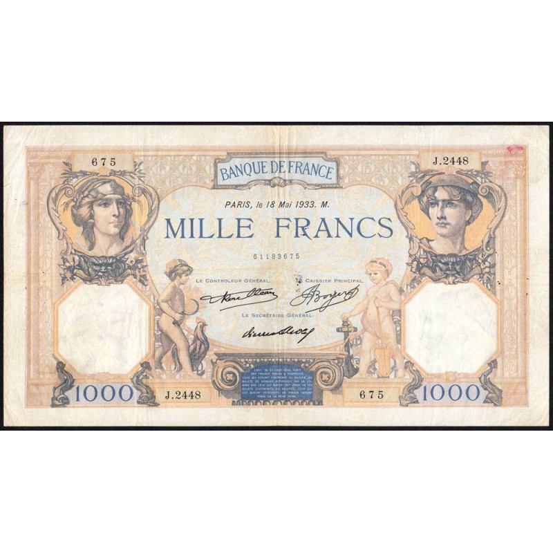F 37-08 - 18/05/1933 - 1000 francs - Cérès et Mercure - Série J.2448 - Etat : TB+