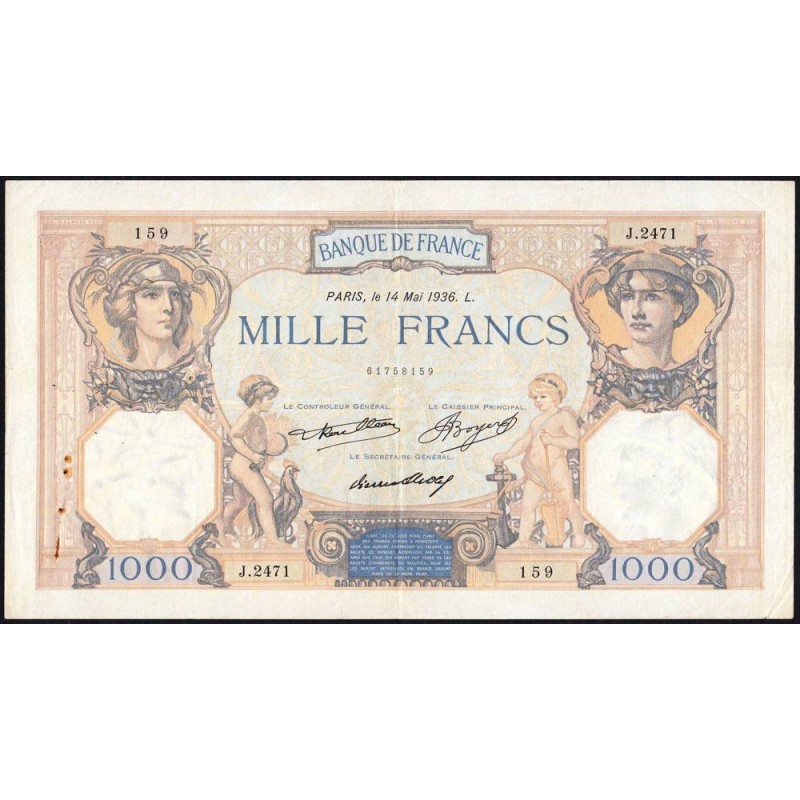 F 37-09 - 14/05/1936 - 1000 francs - Cérès et Mercure - Série J.2471 - Etat : TB+