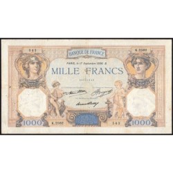 F 37-09 - 17/09/1936 - 1000 francs - Cérès et Mercure - Série K.2582 - Etat : TB