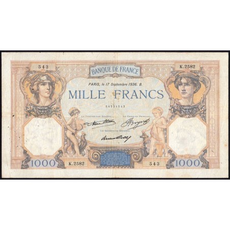 F 37-09 - 17/09/1936 - 1000 francs - Cérès et Mercure - Série K.2582 - Etat : TB