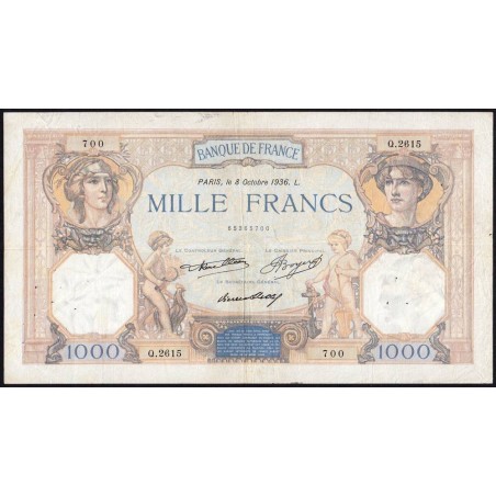 F 37-09 - 08/10/1936 - 1000 francs - Cérès et Mercure - Série Q.2615 - Etat : TB+