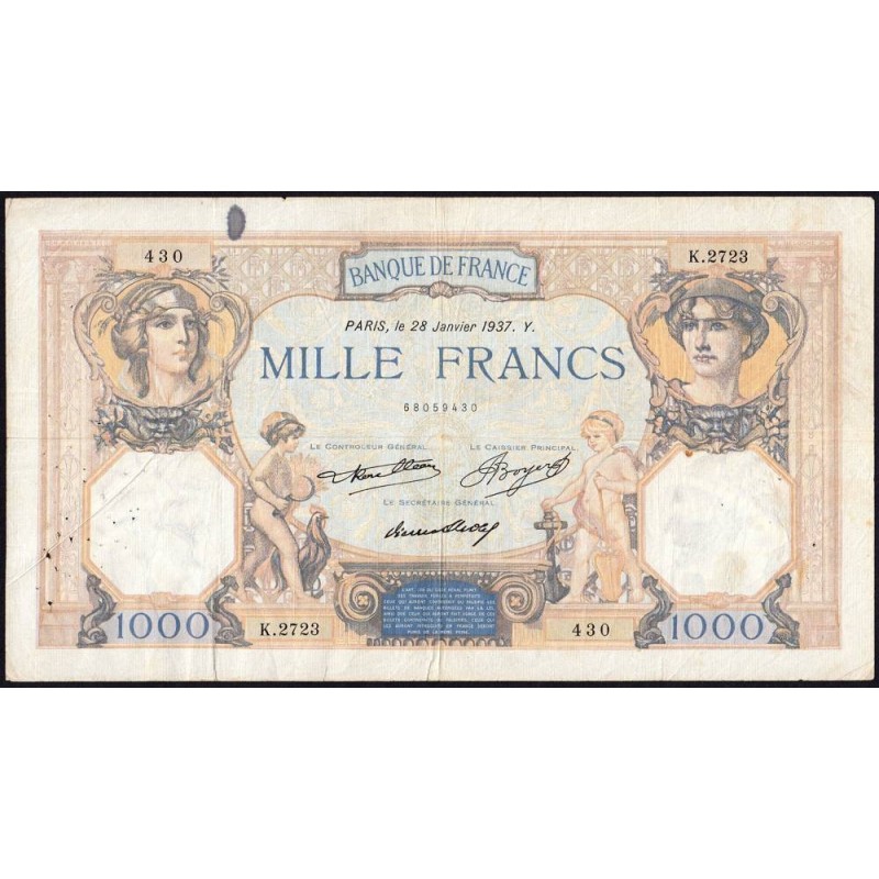 F 37-10 - 28/01/1937 - 1000 francs - Cérès et Mercure - Série K.2723 - Etat : TB