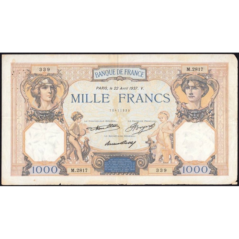 F 37-10 - 22/04/1937 - 1000 francs - Cérès et Mercure - Série M.2817 - Etat : TB