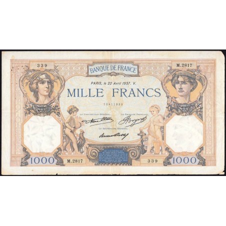 F 37-10 - 22/04/1937 - 1000 francs - Cérès et Mercure - Série M.2817 - Etat : TB