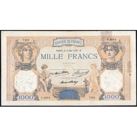 F 37-10 - 13/05/1937 - 1000 francs - Cérès et Mercure - Série Y.2875 - Etat : B+