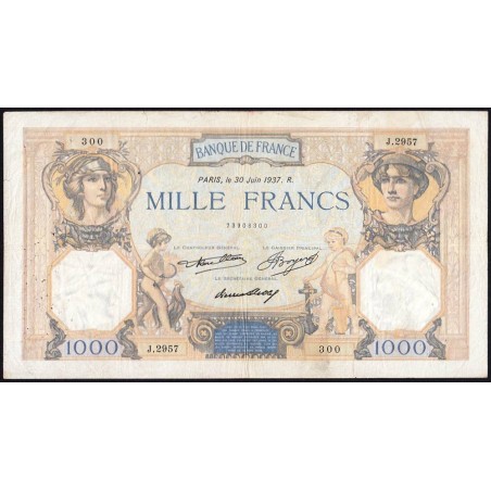 F 37-10 - 30/06/1937 - 1000 francs - Cérès et Mercure - Série J.2957 - Etat : TTB-