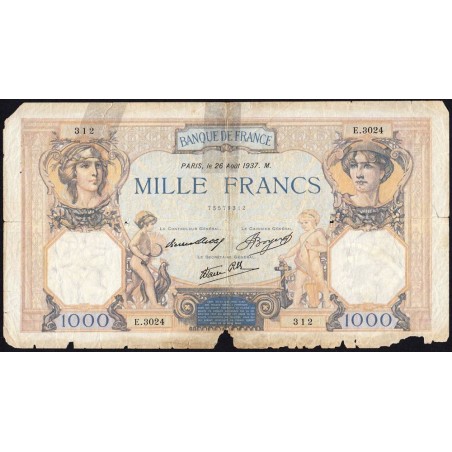 F 38-03 - 26/08/1937 - 1000 francs - Cérès et Mercure mod. - Série E.3024 - Etat : AB