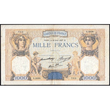 F 38-03 - 26/08/1937 - 1000 francs - Cérès et Mercure mod. - Série S.3028 - Etat : TB