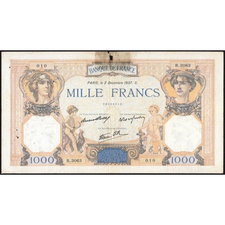 F 38-05 - 02/12/1937 - 1000 francs - Cérès et Mercure mod. - Série R.3063 - Etat : B+