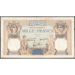 F 38-22 - 07/07/1938 - 1000 francs - Cérès et Mercure mod. - Série Q.3507 - Etat : TB