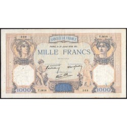F 38-24 - 21/07/1938 - 1000 francs - Cérès et Mercure mod. - Série T.3616 - Etat : TB+