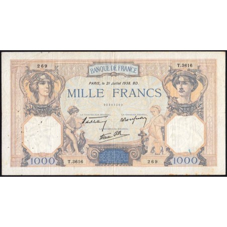 F 38-24 - 21/07/1938 - 1000 francs - Cérès et Mercure mod. - Série T.3616 - Etat : TB+